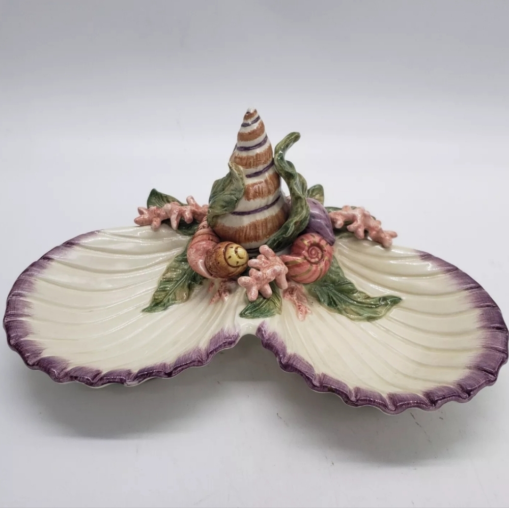 Vintage Fitz and Floyd Classics Oceana Double Dish Seashells